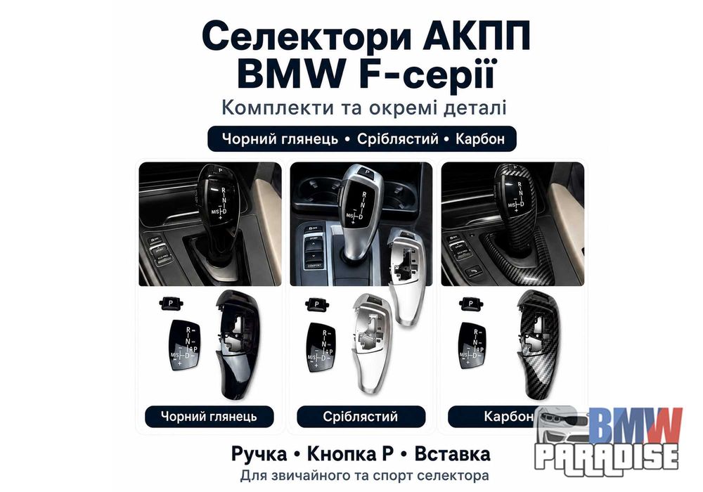 Селектор АКПП BMW F-серія / Повний набір ручка + кнопка P + вставка індикатора передач / комплект F20 F22 F30 F31 F32 F33 F34 F36 F07 F10 F11 F06 F12