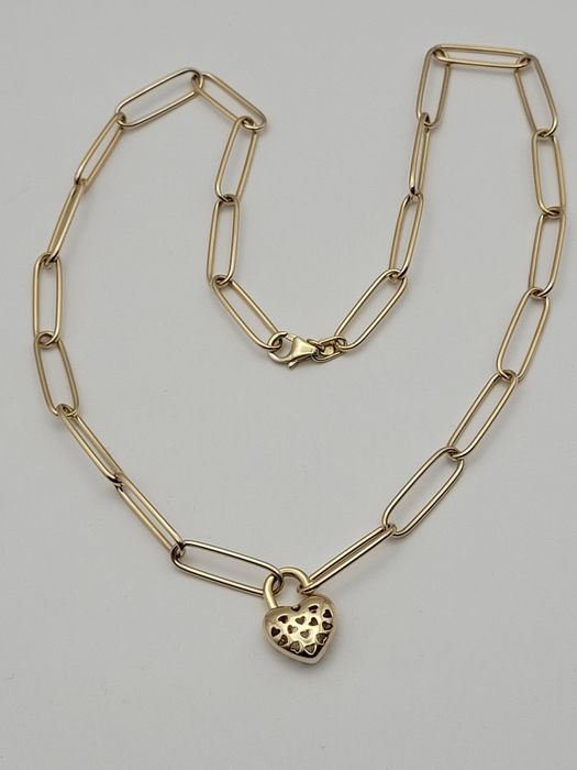 Nowy złoty łańcuszek złoto próby 585, spinacz serce serduszko kliper