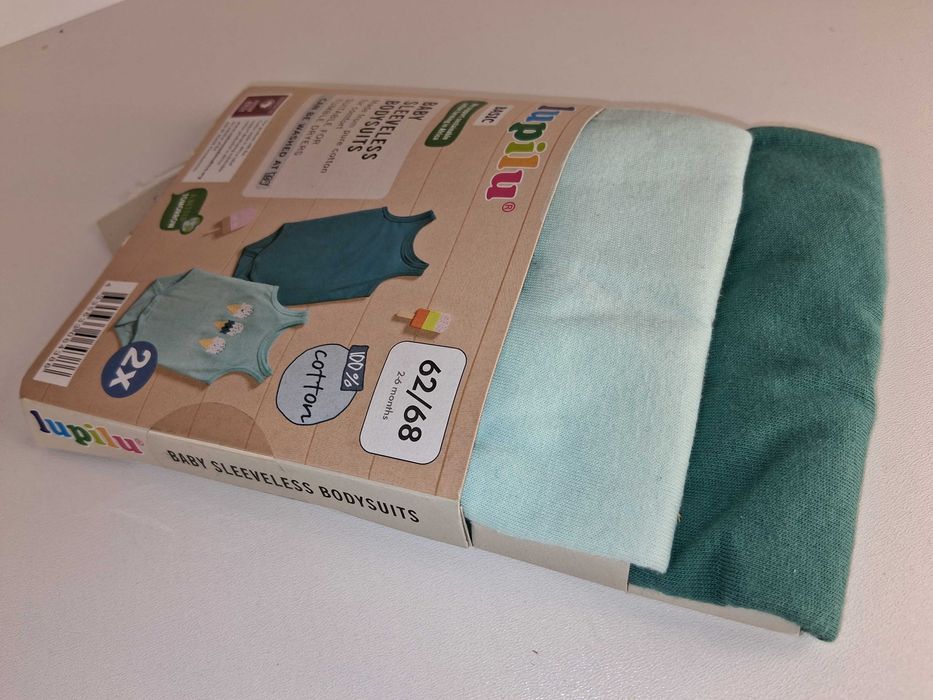A001 Lupilu Body Niemowlęce Bez Rękawów 2-Pak Bawełniane Rozmiar 62/68