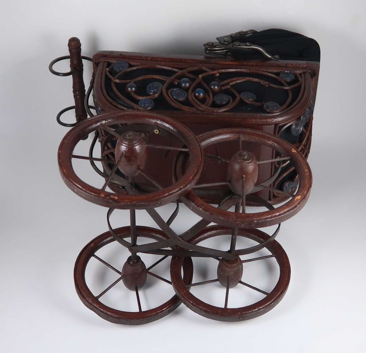 Carrinho/buggy de bonecas vintage, madeira/metal