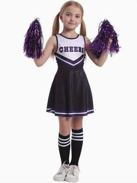 140 Strój cheerleaderki CHEERLEADERKA Cheers kostium sukienka pompony