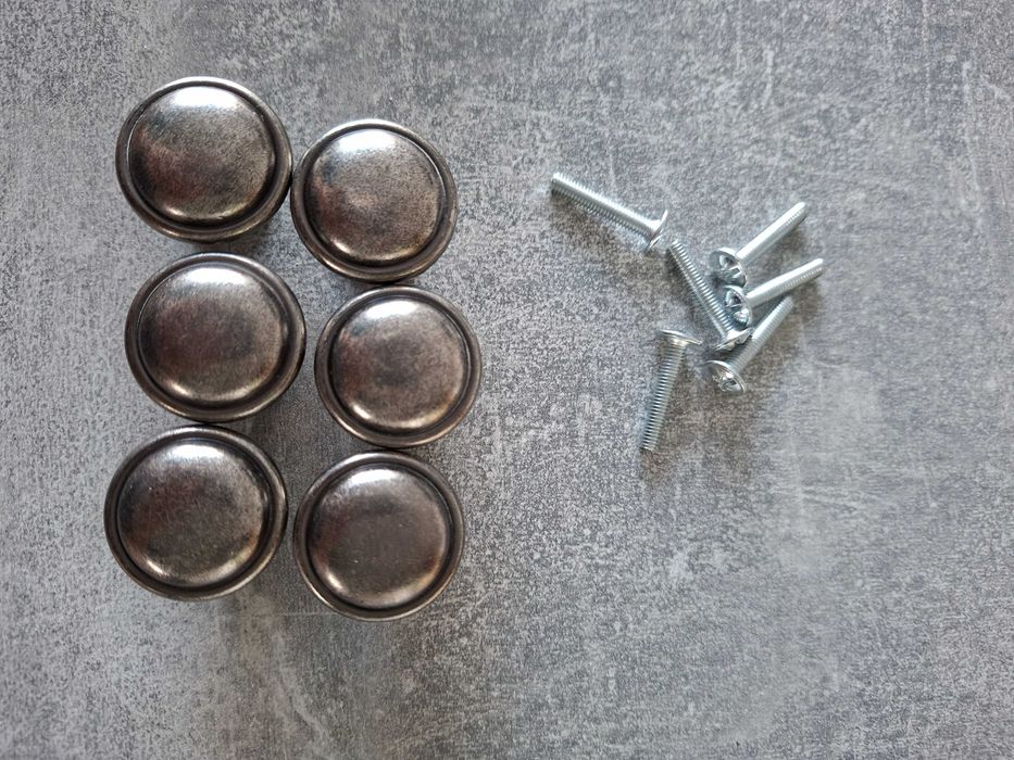 Zestaw 6 sztuk gałek meblowych okrągłych retro vintage metalowe uchwyty do mebli