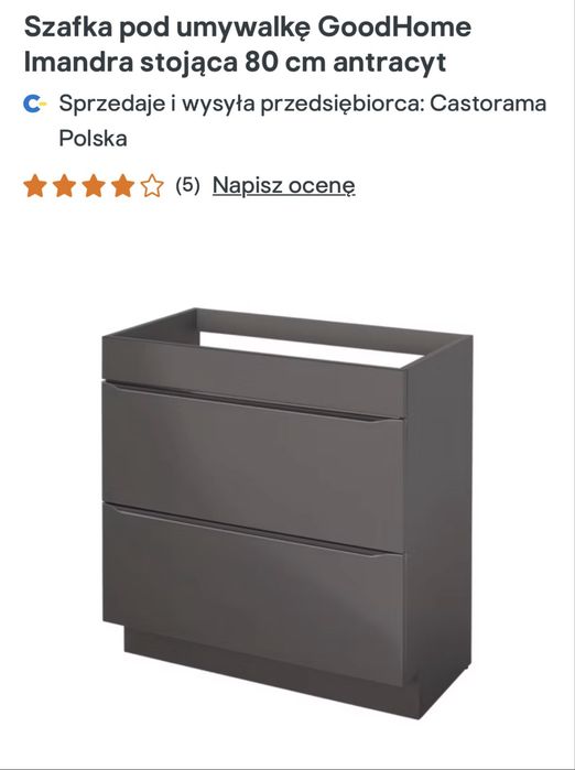 Szafka pod umywalkę GoodHome Imandra 80 cm stojąca – antracyt | NOWA