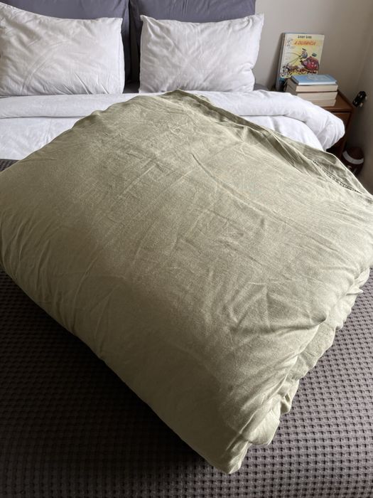 Capa de edredão de linho da Zara Home, caqui, 290/260 cm