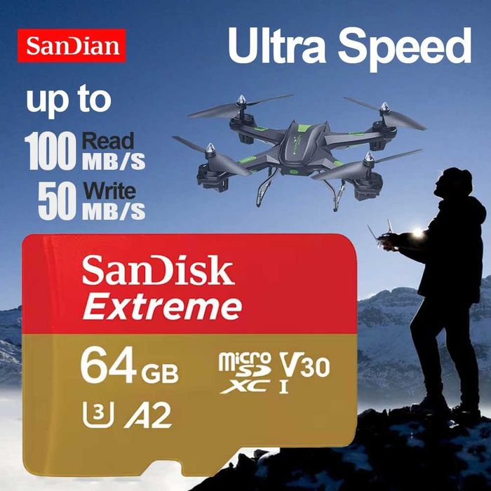 Карта пам'яті чесні 64GB SanDisk Extreme microSD 10 U3 V30 A2 підходить 4K