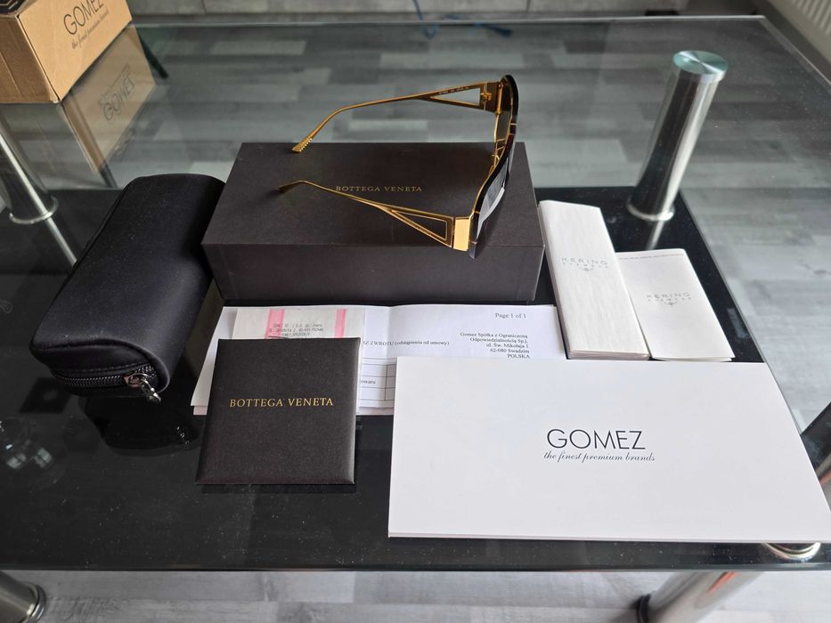 Bottega Veneta BV1065S 002 Złote Okulary Przeciwsłoneczne Jak Nowe