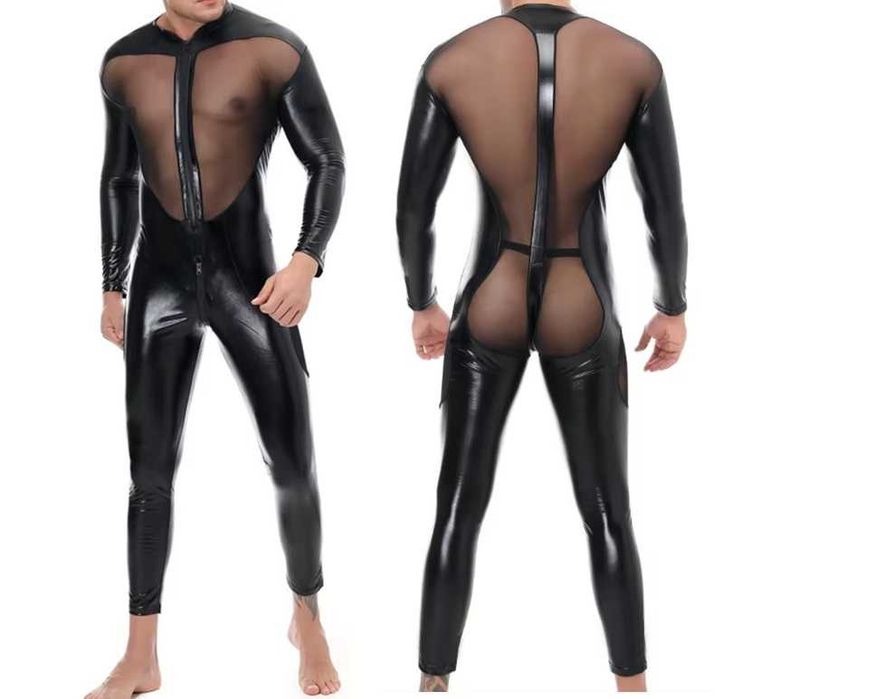 Kombinezon przebranie sylwester winyl latex czarny z zamkami