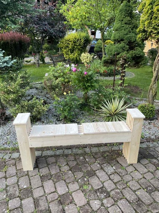 Ławka ogrodowa drewniana balkonowa  ławeczka z lamelami  lamele