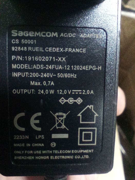 Електрошрот Блок питания оригинал Sagemcom адаптер 12В 12V 2A 24W