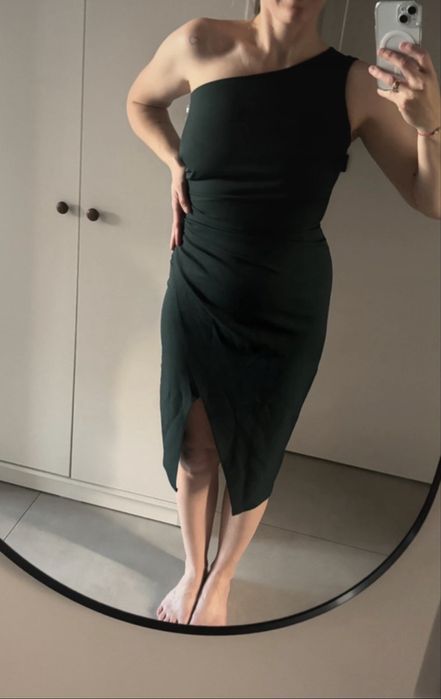 Sukienka na jedno ramie zielona Stilove