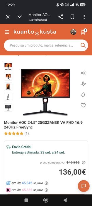 Monitor Gaming AOC 25g3zm/bk (24.5'' - Full HD - 0.5 ms - 240 Hz