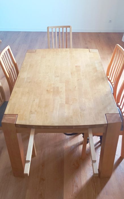 Mesa de Carvalho natural com expansão e 7 cadeiras