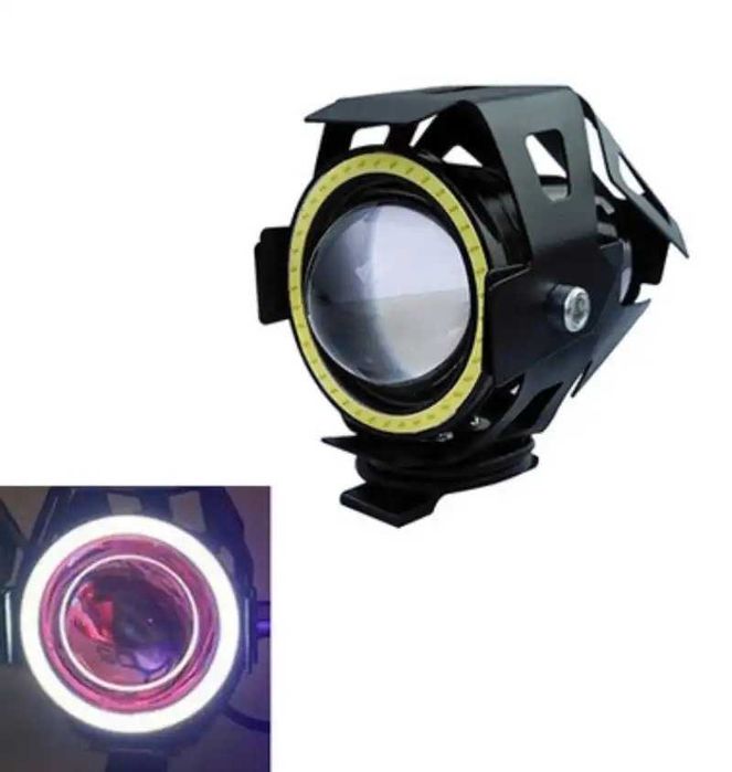 Par de faróis auxiliares LED halo cafe racer