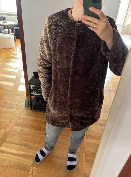 Brązowe futro płaszcz karakuły Scapa 38/40 classic faux fur coat