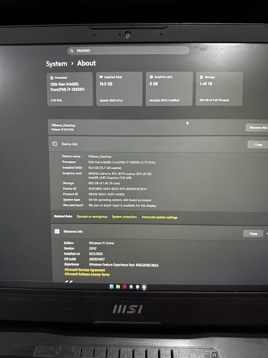 Laptop Gaming MSI Katana 15 — RTX 4070 8gb | 16GB RAM DDR5 | 512GB SSD