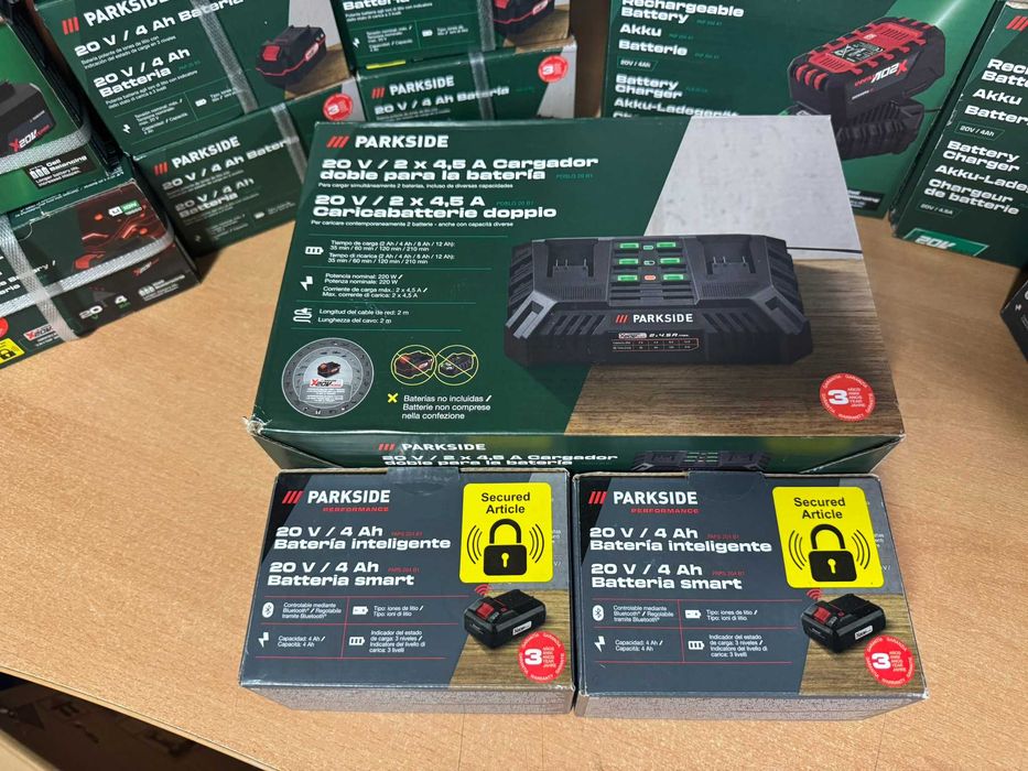 Pack Parkside 20V – 2×4Ah Smart Battery + Carregador Duplo