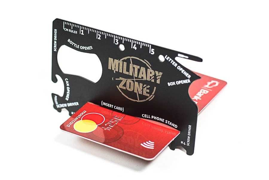 Karta survivalowa multitool MILITARY ZONE otwieracz, śrubokręty