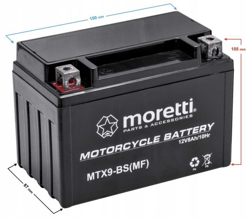 Akumulator motocyklowy AGM Żel Moretti MTX9-BS ETX9 YTX9-BS FTX9-BS