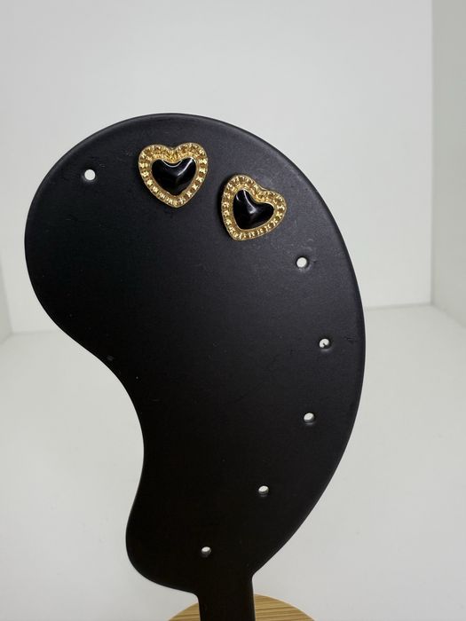 Kolczyki czarne serca złoto czarne serduszka kolczyki