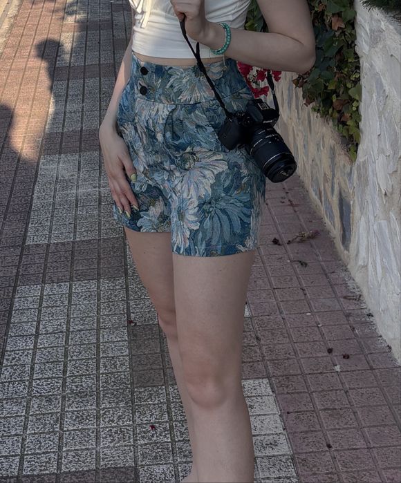 Spodenki żakardowe, van gogh, niebieskie z kieszeniami