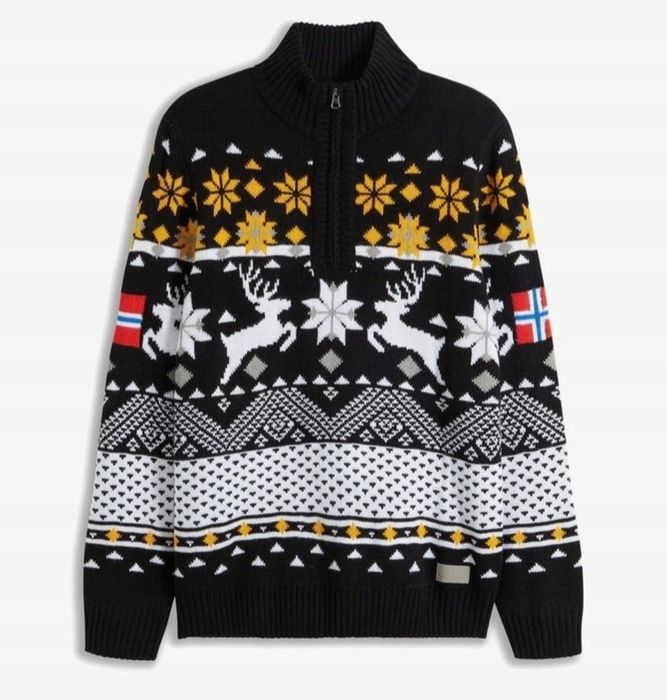 Bonprix Nowy  Ciepły Sweter męski premium rozpinany pod szyją