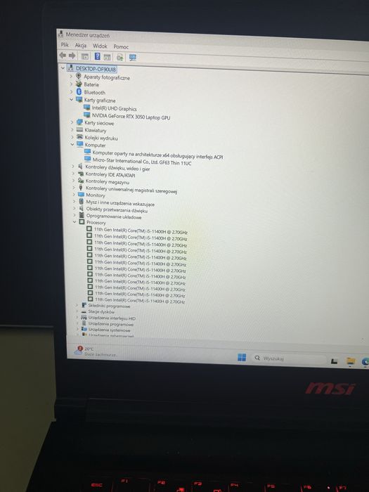 Laptop MSI gf63 rtx 3050 i5 11th 16gb ram