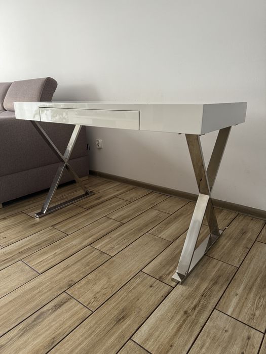 Toaletka lakierowana biała 120x55, biurko z szufladą