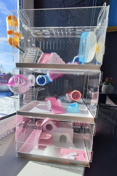 клітка для хомяка простора 3-поверхова акрилова