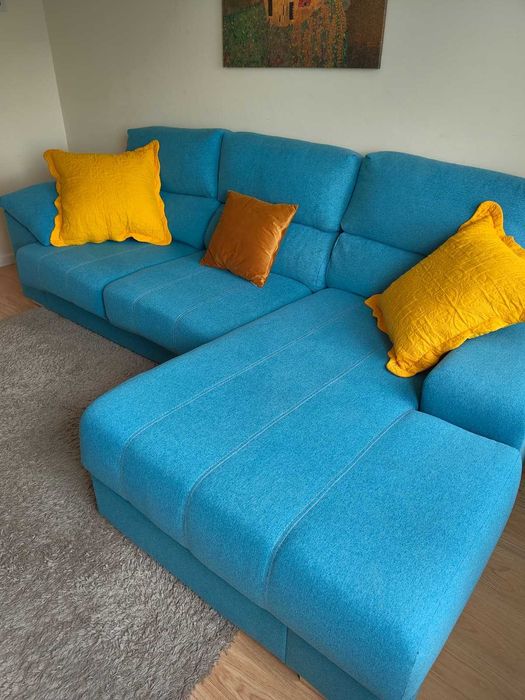 Sofa Conforama 3 lugares c/ chaise longue + arrumação + pufe