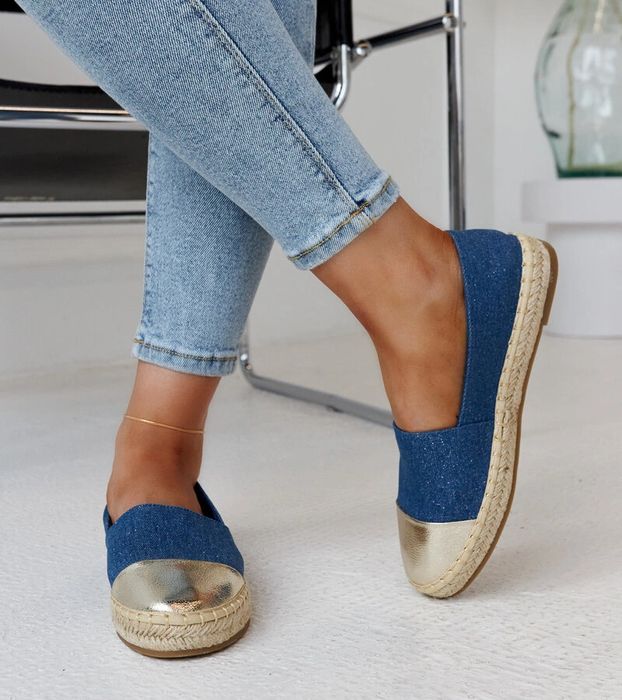 Niebiesko-złote błyszczące espadryle Surana