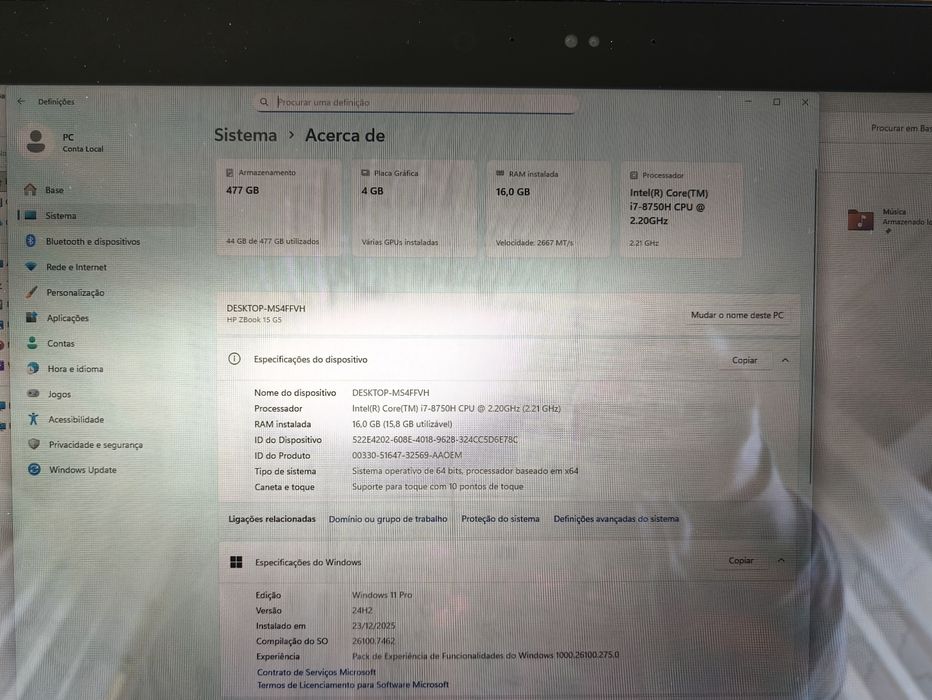 HP ZBook i7-8750h/16gb/512gb/NVIDIA P2000 4gb/15,6" Touch