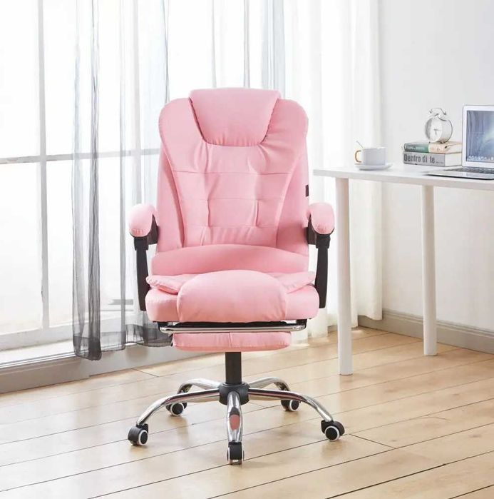 Крісло офісне на колесах BN6071 рожеве для комп'ютера з підставкою ніг