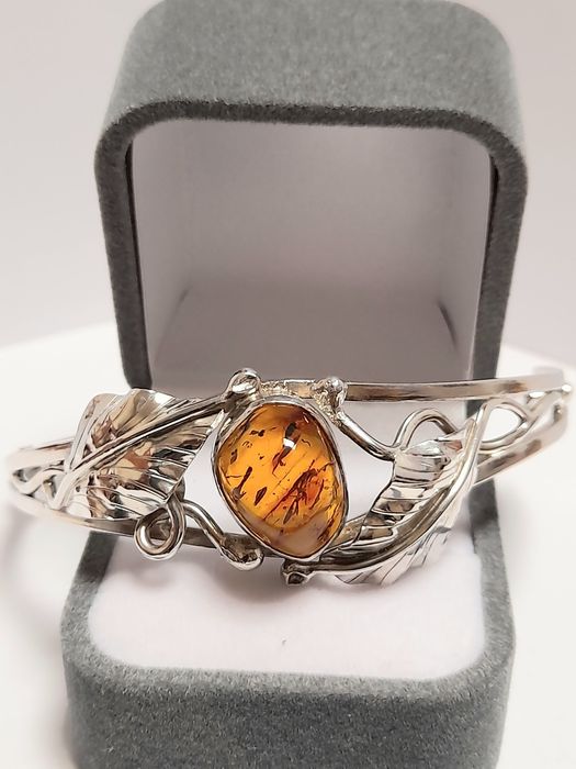 Bransoleta Srebrna z Bursztynem Gdańsk Cudna 925
