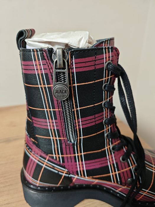 Nowe buty, wysokie, glany, w kratę, EMP Premium Black, naturalna skóra