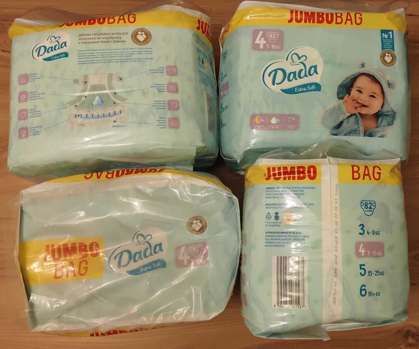 Dada 4 extra soft MAXI 7-16kg 82szt jumbobag zielone - 2 paczki (164szt)