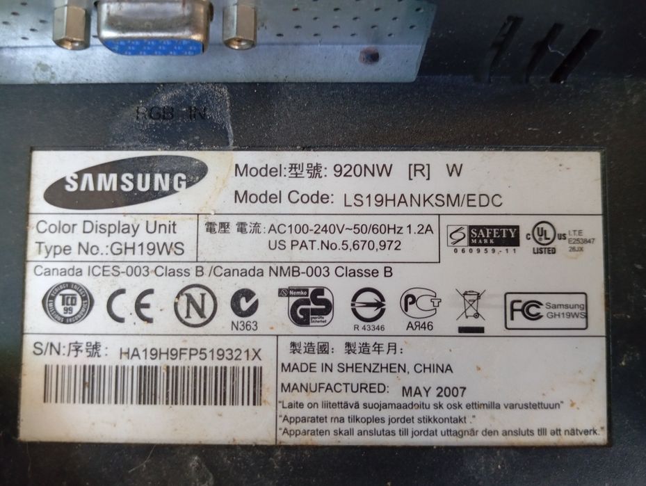 Monitor Samsung SyncMaster 920NW
