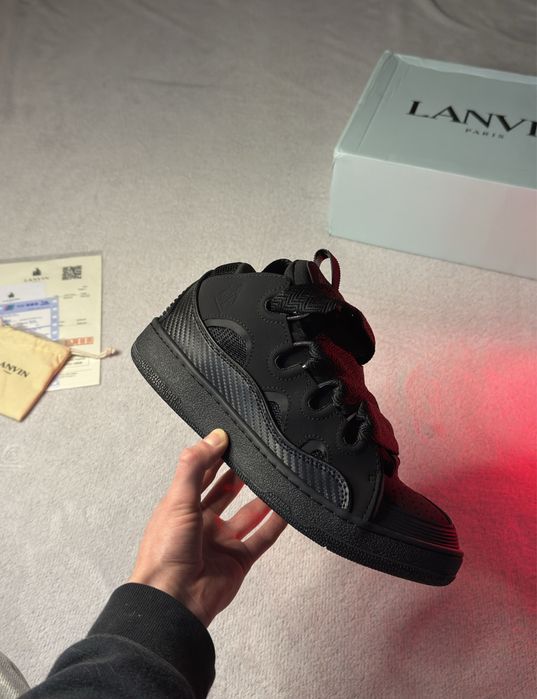 [БЕЗ ПЕРЕДПЛАТ] Кросівки Lanvin Curb Black / ланвін чорні кроси сваг