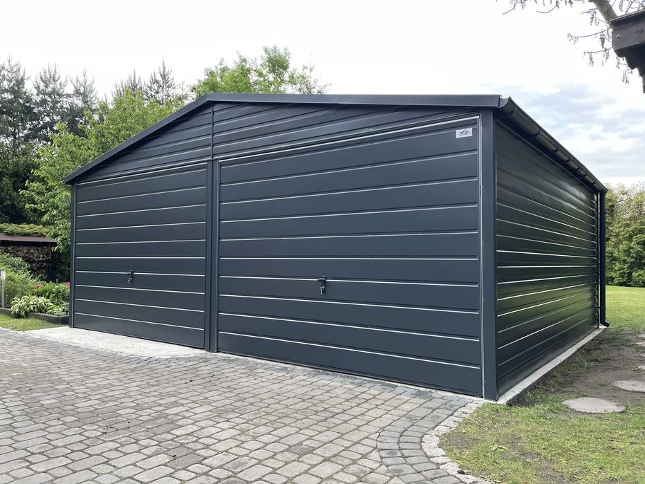 Garaż blaszany 6x5 grafit, antracyt. PROFIL OCYKOWANY.