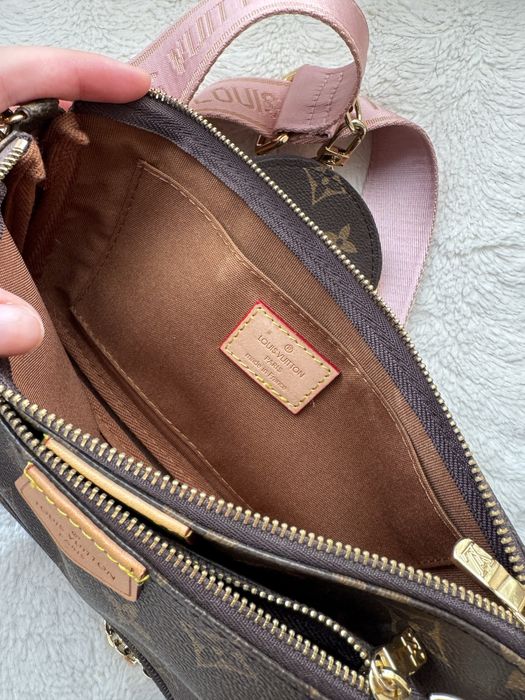 Mala multipochette monogram castanho e rosa
