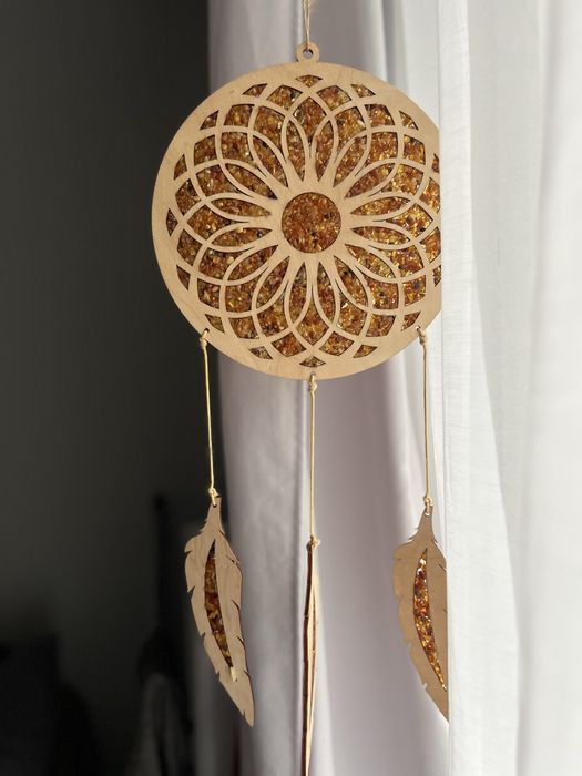 Łapacz snów bursztyn drewno prezent