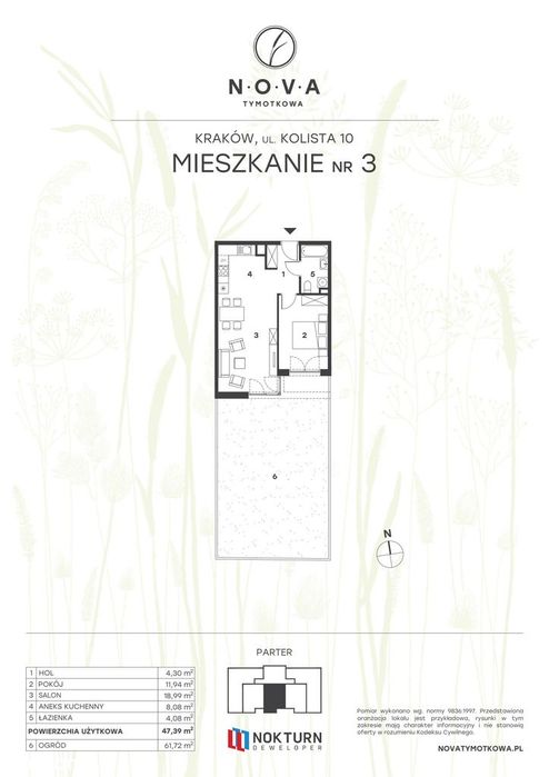 2-pokojowe mieszkanie 47m2 + ogródek