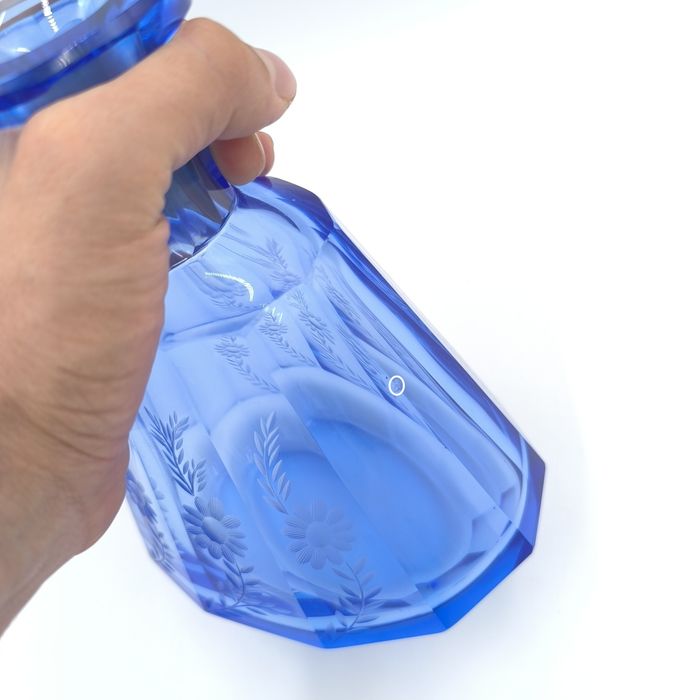 Karafka Szklana Kobaltowa Masywna Art Deco Moser? Retro Vintage Szkło