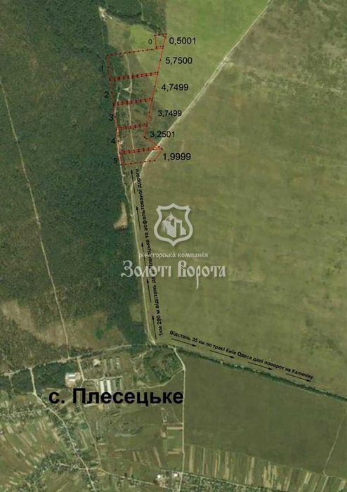 Ділянка під забудову, 20 га. Дзвінкове, Плесецьке, Васильківський р-н