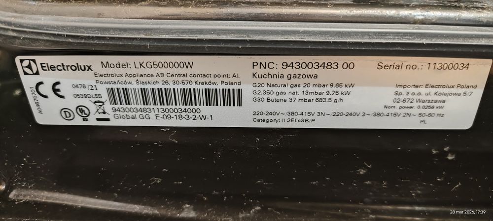 Kuchnia gazowa Electrolux