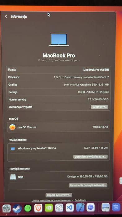 Macbook pro 2017 2,5 ghz i7