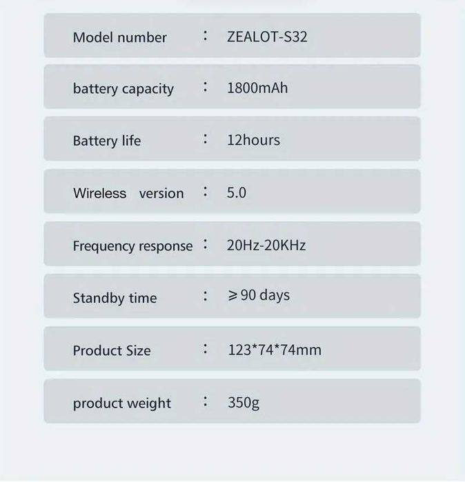 Zealot S32_TWS Connect_External mobile phone_TF card play_AUX Play