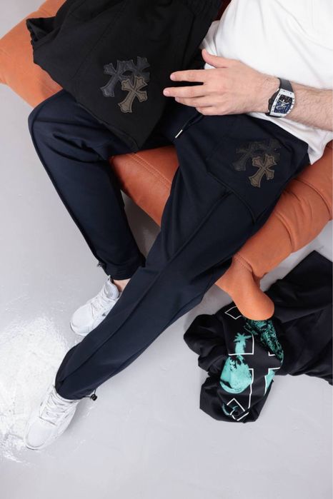 Літо, тоненькі Chrome Hearts штани шоурум S M L XL XXL сині/чорні КИЇВ