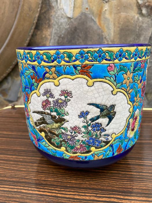 Cachepot Vaso Longwy Séc XIX 20,5 cm Marcado na massa