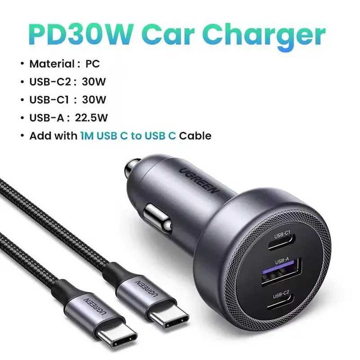 Автомобільний зарядний пристрій UGREEN PD30W модель EC307 45843