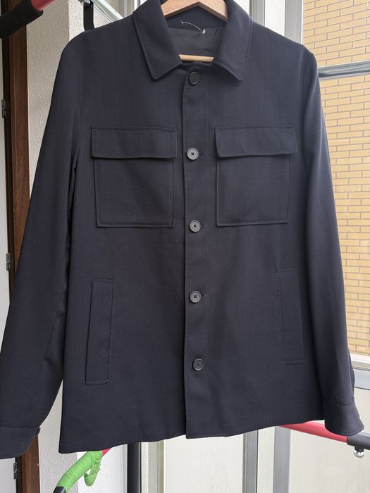 Massimo Dutti 100% Wool Overshirt Jacket Navy Blue Italian Fabric Mens S